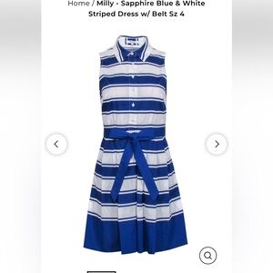 Milly - Sapphire Blue & White Striped Dress W/ Belt Sz 8